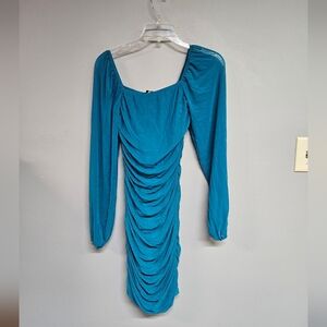 Teal Turquoise Blue Ruched Mini Dress Women's Small